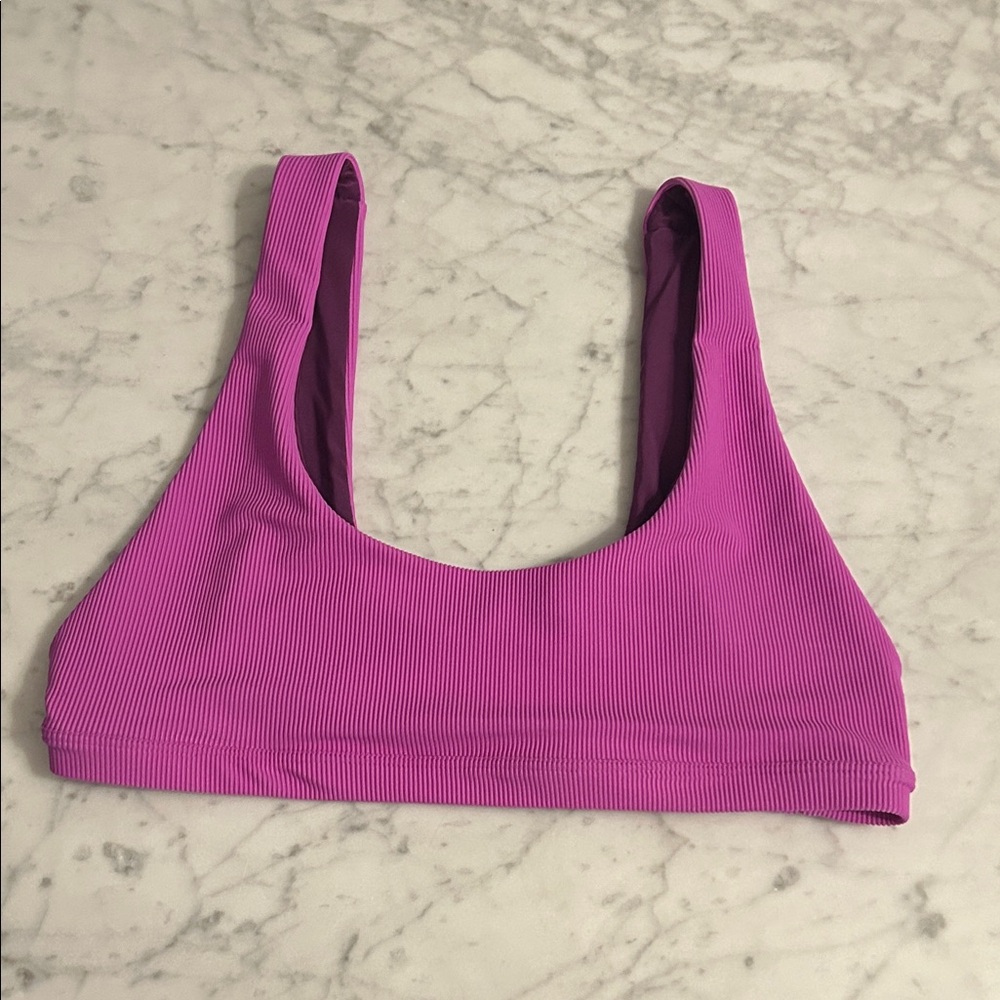 Beach Riot Vibrant Pink Ribbed swim top size L